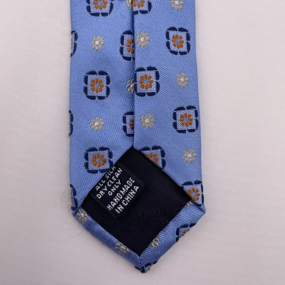 ROUNDTREE & YORKE Men's Designer Silk Necktie Blue Floral Handmade China 60
